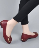 Round head light mouth flat shoes Women's shoes spring and summer header cowhide cubes low -top shoes lazy shoes