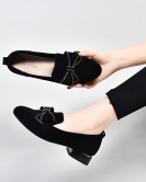 Round head flat shoes Women's shoes Spring bow rhinestone black sheepskin women's single shoes