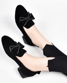 Round head flat shoes Women's shoes Spring bow rhinestone black sheepskin women's single shoes