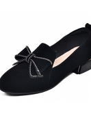 Round head flat shoes Women's shoes Spring bow rhinestone black sheepskin women's single shoes