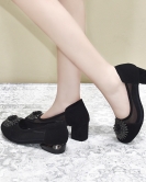 Round -head mesh single shoes female spring and summer black sheepskin and sun flower shoes two heels high fashion shoes