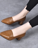 Women's shoes Early spring pointed heels of foreign -qi head layer cowhide small single shoes comfort shoes women's work shoes