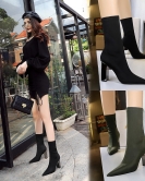 Wind metal and simple thick heel high -heeled pointed elastic Laika Laboh sexy nightclub short boots