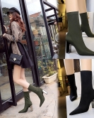 Wind metal and simple thick heel high -heeled pointed elastic Laika Laboh sexy nightclub short boots