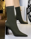 Wind metal and simple thick heel high -heeled pointed elastic Laika Laboh sexy nightclub short boots