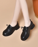 Round -headed small leather shoes Women's shoes in spring, lace -up of the toe -leather flat soles shoes