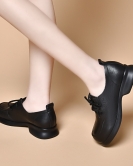 Round -headed small leather shoes Women's shoes in spring, lace -up of the toe -leather flat soles shoes