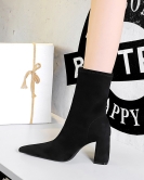 Fashionable, simple and wild thick -heeled velvet, pointed pointed sexy nightclub, thin short boots