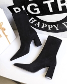 Fashionable, simple and wild thick -heeled velvet, pointed pointed sexy nightclub, thin short boots