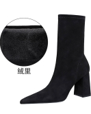 Fashionable, simple and wild thick -heeled velvet, pointed pointed sexy nightclub, thin short boots