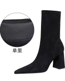 Fashionable, simple and wild thick -heeled velvet, pointed pointed sexy nightclub, thin short boots