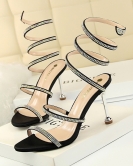 Sexy nightclub banquet Women's shoes fine heel high -heeled rhinestone feet around a sandals with sandals