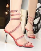 Sexy nightclub banquet Women's shoes fine heel high -heeled rhinestone feet around a sandals with sandals