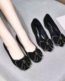 Women's shoes spring small incense wind bow small single shoes black sheepskin rhinestone round head shoes