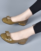 Round head flat single shoes women's shoes spring bow light mouth shoes beef patent leather lazy shoes