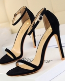 Fashion, simple fine heel high -heeled velvet open -toe character with sexy nightclub high -heeled shoes female sandals