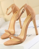 Fashion, simple fine heel high -heeled velvet open -toe character with sexy nightclub high -heeled shoes female sandals