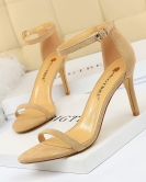 Fashion, simple fine heel high -heeled velvet open -toe character with sexy nightclub high -heeled shoes female sandals