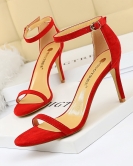 Fashion, simple fine heel high -heeled velvet open -toe character with sexy nightclub high -heeled shoes female sandals