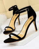 Fashion, simple fine heel high -heeled velvet open -toe character with sexy nightclub high -heeled shoes female sandals