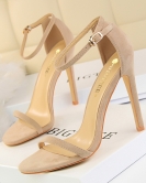 Fashion, simple fine heel high -heeled velvet open -toe character with sexy nightclub high -heeled shoes female sandals