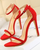 Fashion, simple fine heel high -heeled velvet open -toe character with sexy nightclub high -heeled shoes female sandals