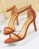 Fashion, simple fine heel high -heeled velvet open -toe character with sexy nightclub high -heeled shoes female sandals