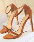 Fashion, simple fine heel high -heeled velvet open -toe character with sexy nightclub high -heeled shoes female sandals