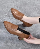 Women's shoes in spring, pointed pointed western pneumatic upper toe -layer cowhide embroidery flat shoes, one shoes, two shoes, wearing shoes