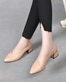 Pointed high -heeled shoes spring and summer simple temperament shallow mouth four seasons women's toe layer cowhide low heel work shoes