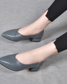 Pointed high -heeled shoes spring and summer simple temperament shallow mouth four seasons women's toe layer cowhide low heel work shoes