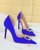 Banquet high -heeled shoe fine heel super high heel pointed pointed pointed pointed cutout metal rhinestone buckle winding single shoes