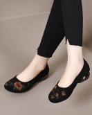 Round -headed shoes female ethnic wind embroidery flower retro single shoes sheepskin mouth comfortable high heel flat shoes