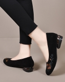 Round -headed shoes female ethnic wind embroidery flower retro single shoes sheepskin mouth comfortable high heel flat shoes