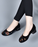 Round -headed shoes female ethnic wind embroidery flower retro single shoes sheepskin mouth comfortable high heel flat shoes