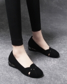 Flat -bottomed shoes Female spring round head light mouth hollow single shoes black sheepskin low heels four seasons shoes