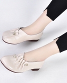 Spring and summer soft leather soft bottom retro grandmother's toe -layer cowhide square head flat shoes lazy shoes