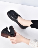 Spring and summer soft leather soft bottom retro grandmother's toe -layer cowhide square head flat shoes lazy shoes