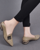 Polygonal flat shoes Women's shoes Women's shoes in autumn, cowhide square buckle single shoes comfortable low heel work shoes