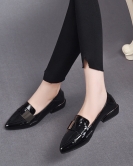 Polygonal flat shoes Women's shoes Women's shoes in autumn, cowhide square buckle single shoes comfortable low heel work shoes