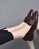 Polygonal flat shoes Women's shoes Women's shoes in autumn, cowhide square buckle single shoes comfortable low heel work shoes