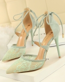 Wind sexy high -heeled high -heeled high -heeled high -heeled sharp -headed tip -like mesh lace cross with hollow sandals