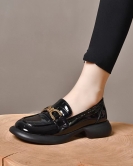 Round -headed small leather shoes female autumn British style beef patent leather low heel metal buckle flat women's shoes