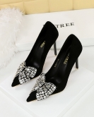 Banquet high -heeled shoe fine heel super high -heeled light mouth pointed pointed rhinestone bowls single shoes female