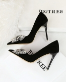 Banquet high -heeled shoe fine heel super high -heeled light mouth pointed pointed rhinestone bowls single shoes female