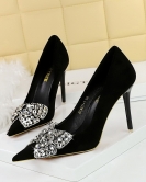 Banquet high -heeled shoe fine heel super high -heeled light mouth pointed pointed rhinestone bowls single shoes female