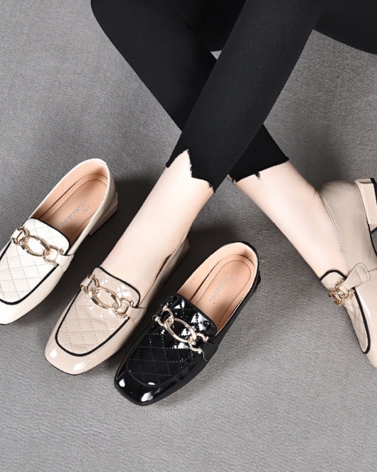 Women's shoes early spring casual square head low -heeled toe -toe layer cowhide patent leather British style single shoes