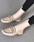 Women's shoes early spring casual square head low -heeled toe -toe layer cowhide patent leather British style single shoes