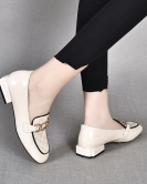 Women's shoes early spring casual square head low -heeled toe -toe layer cowhide patent leather British style single shoes