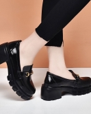 Thick bottom small leather shoes spring and summer round head metal buckle avocado cake bottom set foot shoes women's single shoes